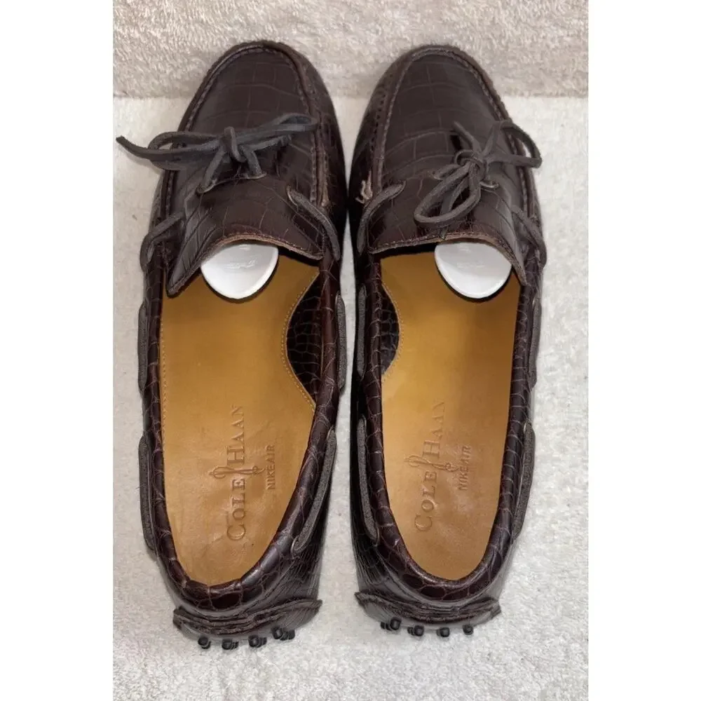 Cole Haan Men 10.5 M Brown Leather Croc Embossed Driving Loafers C07910 Shoes